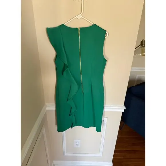 Green Preppy Ruffle Side Calvin Klein *HEMMED* Midi Length Dress Summer Formal - Picture 7 of 14